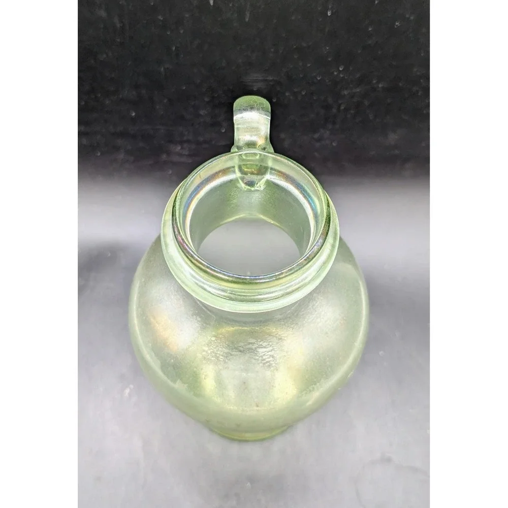 Antique Josephinenhutte Bohemian Uranium Glass Iridescent Pitcher UV Glow‎ 8?75
